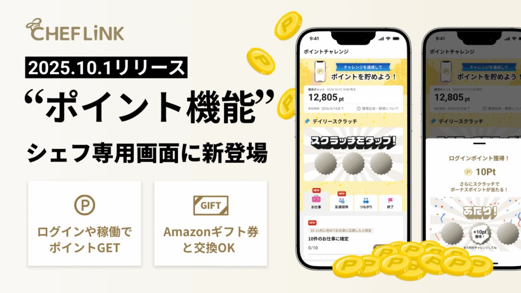 CHEFLINK（シェフリンク）、シェフ専用画面に“ポイント機能”をリリース